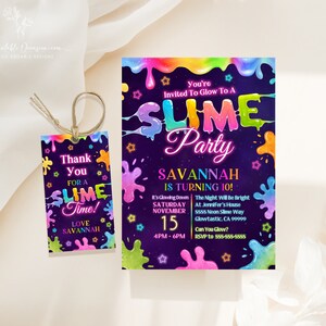 Editable Slime Invitation Glow Slime Party Invitation Template Slime ...