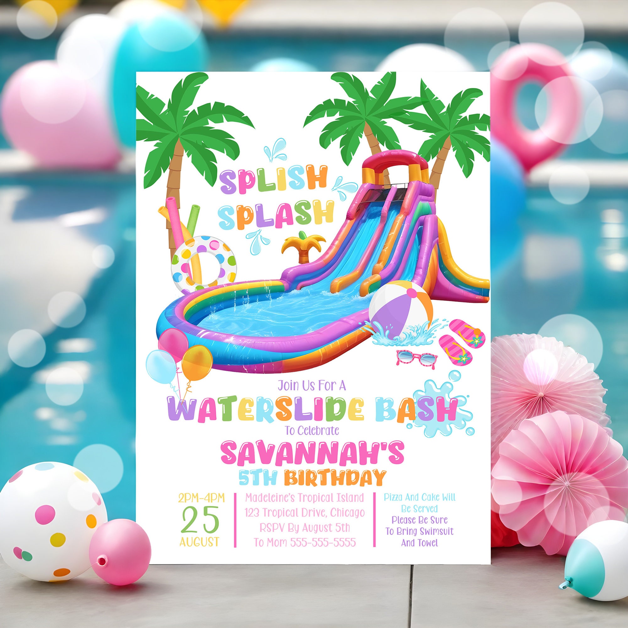 Waterslide Summer Fun Birthday Party Invitations – Amanda Creation