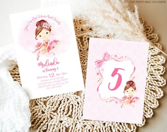 EDITABLE Ballerina Birthday Invitation Template, Brown Hair Ballerina Invitation Tutu Birthday Tutu Invitation, Ballet Birthday Birthday BL1