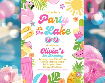 Party At The Lake Birthday Invitation Editable Tropical Splish Splash Summer Boy Birthday Party At The Lake Birthday Instant Download P5