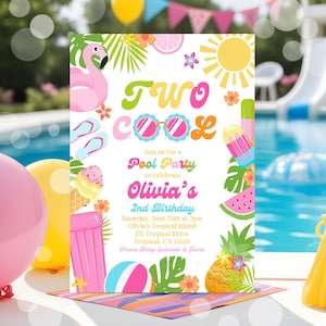 EDITABLE Two Cool Birthday Party Invitation Tropical Splish Splash Summer Girly 2nd Birthday Party Pool Party Birthday Instant Download P5