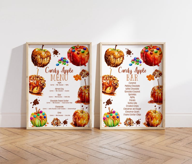 Editable Caramel Apple Bar Menu Sign Candy Apple Bar Sign Caramel Apple Menu Sign Candy Apple Station Birthday Party Baby Shower Bonfire CA1 image 3