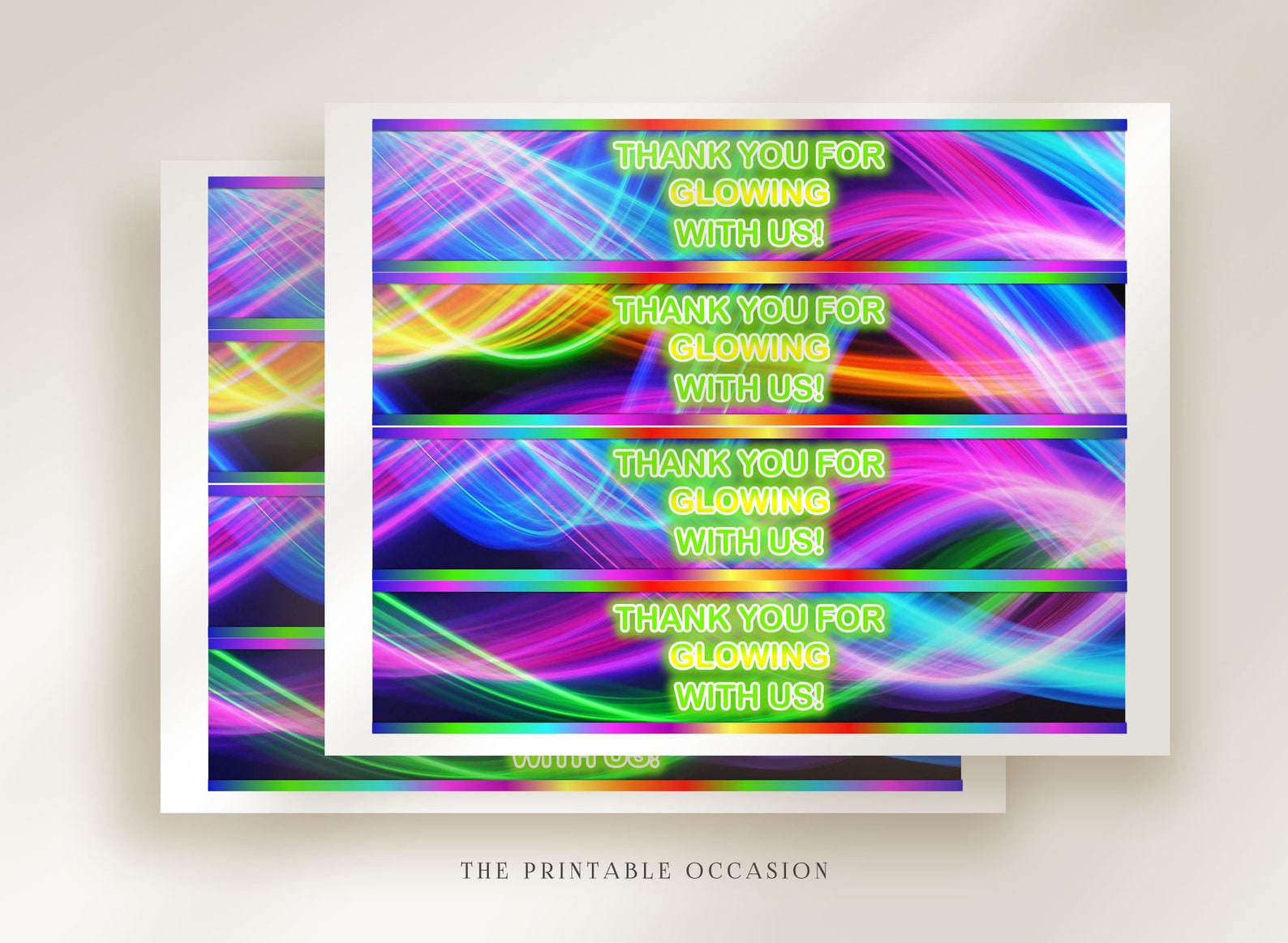 Neon Glow Party Water Bottle Labels, Personalized Printable Water ...