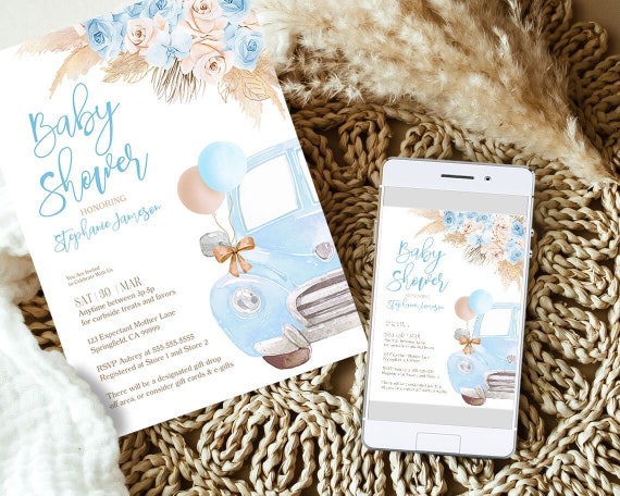 EDITABLE Boys Pampas Grass Drive By Baby Shower Invitation Bohemian Baby Shower Invitation Boho Shower Baby Shower Instant Download PGB5 Il_570xn