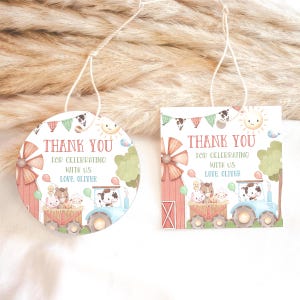 Farm Birthday Thank You Tags Editable Farm Favor Tags Barnyard Party ...