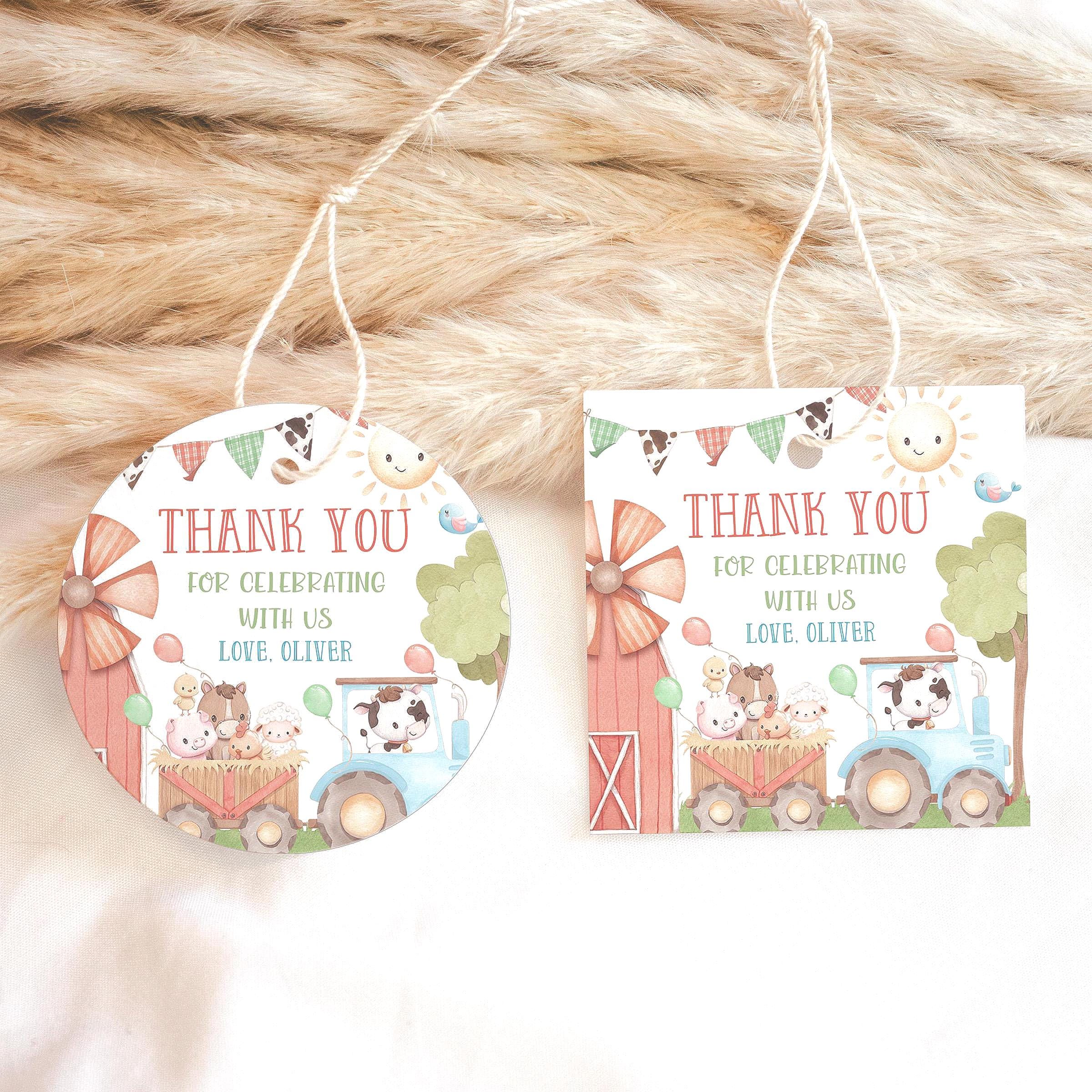 Farm Birthday Thank You Tags Editable Farm Favor Tags Barnyard Party ...