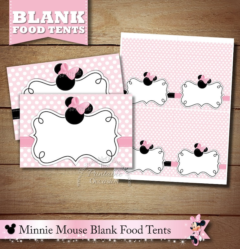 Red Minnie Mouse Placecards for Birthday Party or Baby Shower Red and Black Minnie Mouse Food Tents MMRY Blank Red Minnie Mouse Food Tents