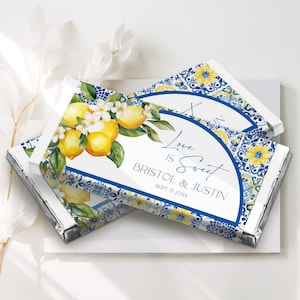 Blue Tiles Lemon Chocolate Bar Wrapper, Aldi 40g, Hershey 1.55oz, Editable Digital Download, Template, Wedding Favor, Bridal Shower MT1