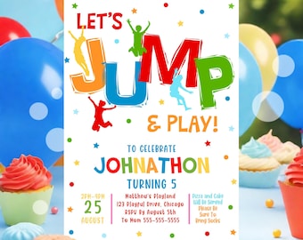 Invitación de salto editable, invitación de cumpleaños de salto, fiesta de trampolín para niños, fiesta de castillo inflable para niños, fiesta DIY, fiesta de saltos, descarga instantánea Canva PL6