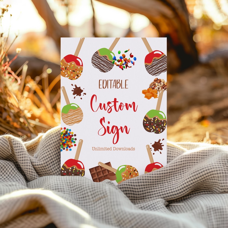 Editable Caramel Apple Party Sign Fall Candy Apple Bar Printable Autumn ...