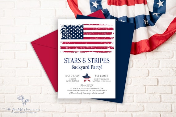 EDITABLE 4th of July Invitation Template, Printable Fourth of July Invitation, American Flag BBQ Invitation Evite Instant Distressed Flag P1 Il_570xn