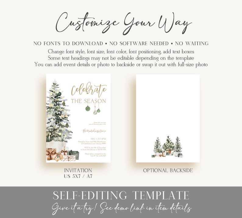 Celebrate the Season Holiday Party Invitation Christmas Tree Invitation Template Christmas Dinner Invite Instant Download Printable T2D image 6