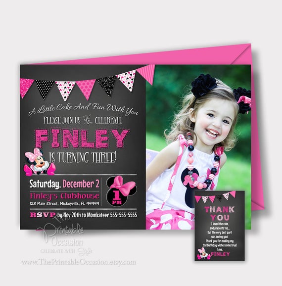 SAME DAY SVC Minnie Mouse Birthday Invitation, Chalkboard Minnie Mouse, Minnie Mouse Birthday Invitation, Pink Polka Dot Minnie Mouse Il_570xn