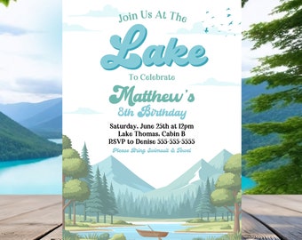 Editable Lake Birthday Party Invitation Template Boat Lake Birthday Party Summer Lake Water Party Join Us At The Lake Party Invite L1C