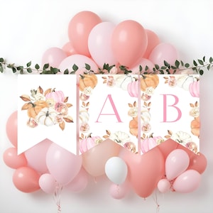 Editable Pink Pumpkin Banner Template Girl Pink Pumpkin Birthday Party Bunting Our Little Pumpkin Party Birthday Banner Baby Shower PM1