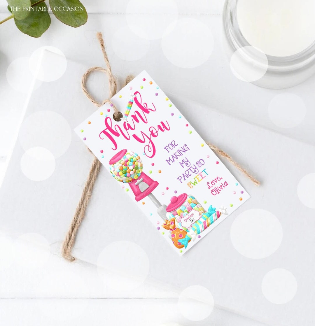 Editable Sweet Shoppe Birthday Gift Tags Template, Sweet Candy Favor ...