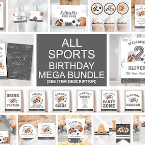 All Sports Invitation Bundle, All Sports Birthday Party Invitation Bundle, All Sports Birthday Party Decorations, Sports Birthday Bundle AS1