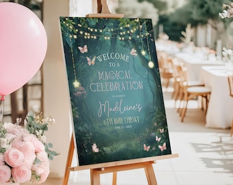 Verzauberter Wald Geburtstag Willkommensschild Fairy Garden Party Poster Magisches Waldland Canva Template EG1