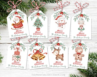 Christmas Gift Tags Templates, Editable Merry Christmas Gift Tags, Watercolor Festive Christmas Gift Tags, Watercolor Christmas Gift Tags CW