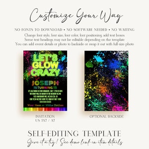 EDITABLE Glow Birthday Invitation Boys Glow Invitation Neon Glow Invitation Neon Glow Party Glow In The Dark Birthday Party Download