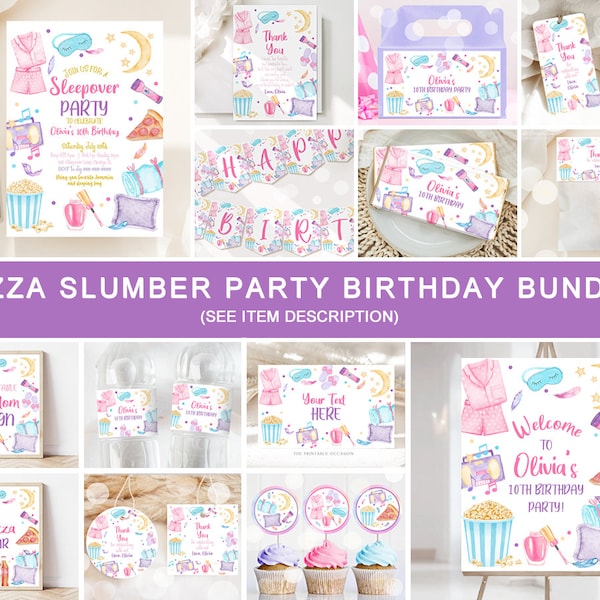 Editable Slumber Party Birthday Invitation Bundle Printable Pizza Party Sleepover Teen Tween Party Invitation Slumber Party Decorations SO1