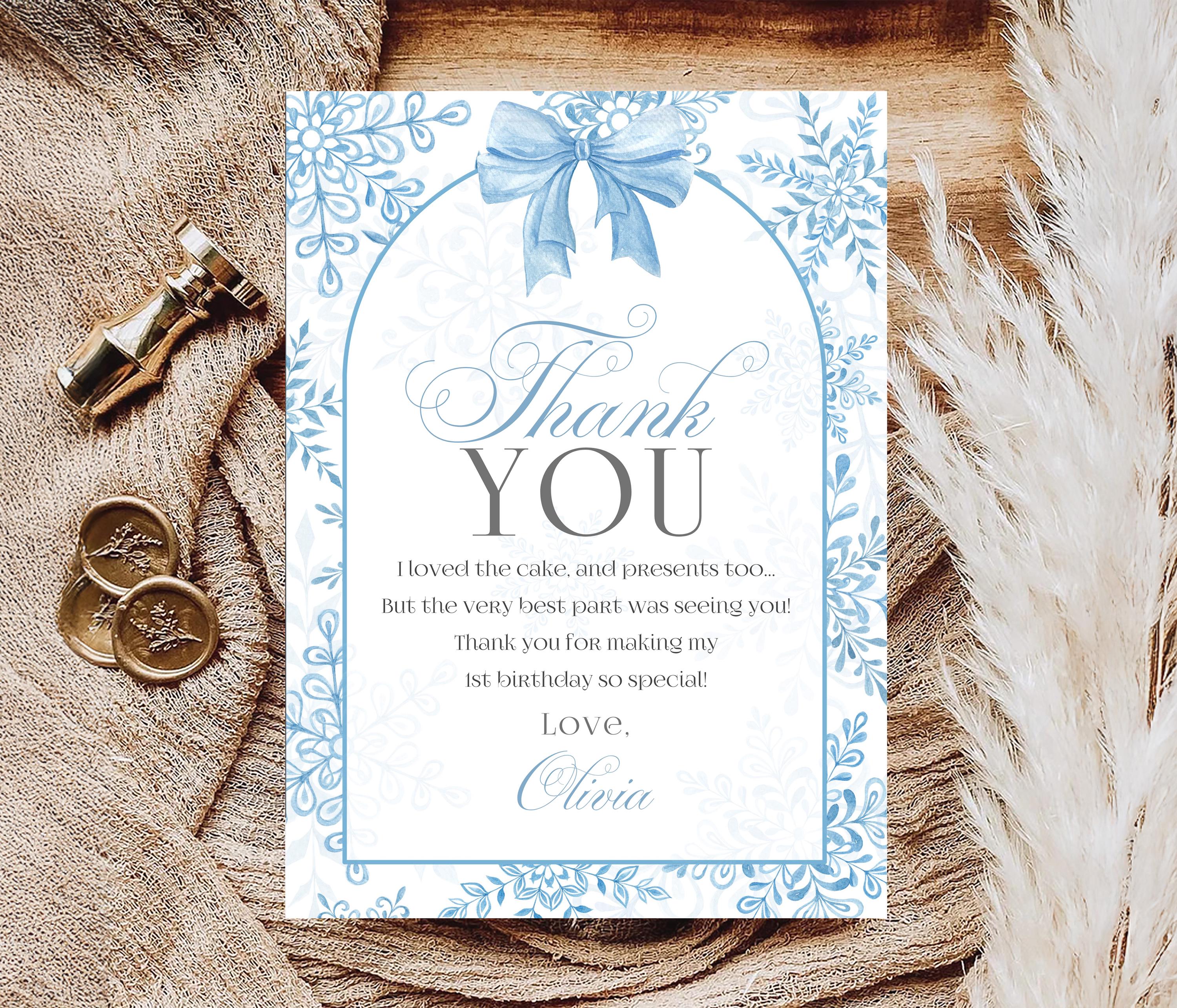 Editable Blue Snowflake Thank You Card Baby It is Cold Outside Winter ...