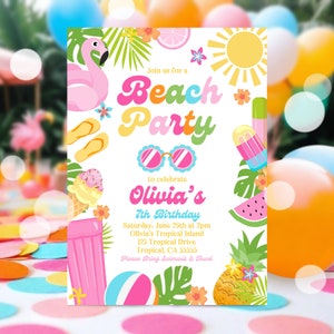 EDITABLE Beach Birthday Party Invitation Tropical Splish Splash Girly Beach Party Invite Summer Party At The Beach Instant Download P5 image 2
