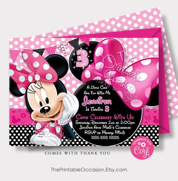 Editable Pink Minnie Mouse Birthday Invitation Minnie Mouse Etsy