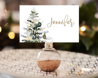 Glass-Style Christmas Place Name Cards – Red & White Xmas Table Decorations, Set Of Cards