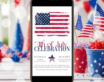 EDITABLE 4th of July Invitation Evite Template, Printable Fourth of July Digital Invitation, American Flag Invitation Distressed Flag P1