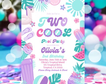 EDITABLE Two Cool Birthday Party Invitation Tropical Splish Splash Summer Girly 2nd Birthday Party Pool Party Birthday Instant Download P6