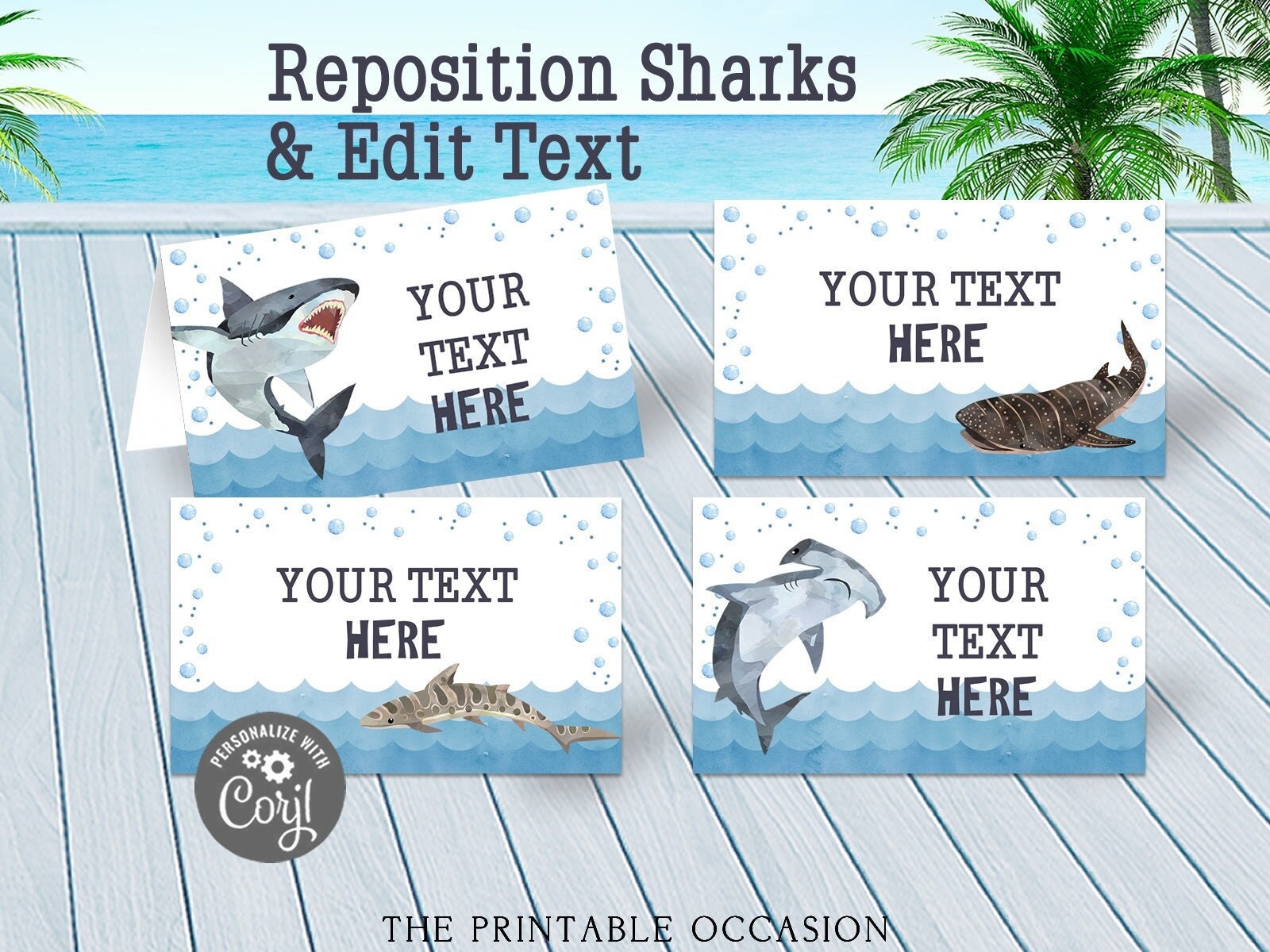 EDITABLE Sharks Food Tent Template Shark Jawsome Time Sharks Place Cards, Under The Sea Printable Food Tents Pool Party Instant Download SHK