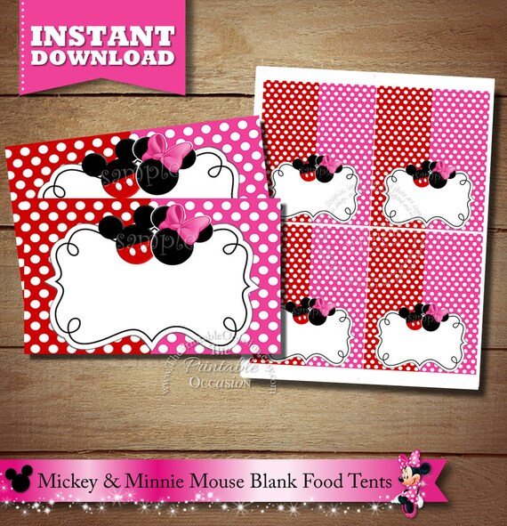Blank Mickey and Minnie Mouse Food Tents For Twins - INSTANT DOWNLOAD - Mickey Minnie Mouse Placecards for Birthday Party or Baby Shower Il_570xn