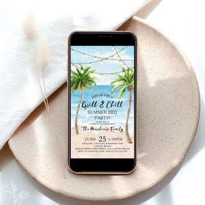 Beach Party Invitation Evite Editable Summer Birthday Invite Tropical Pool Party Corjl Template Digital Beach Birthday Printable BE1 image 2