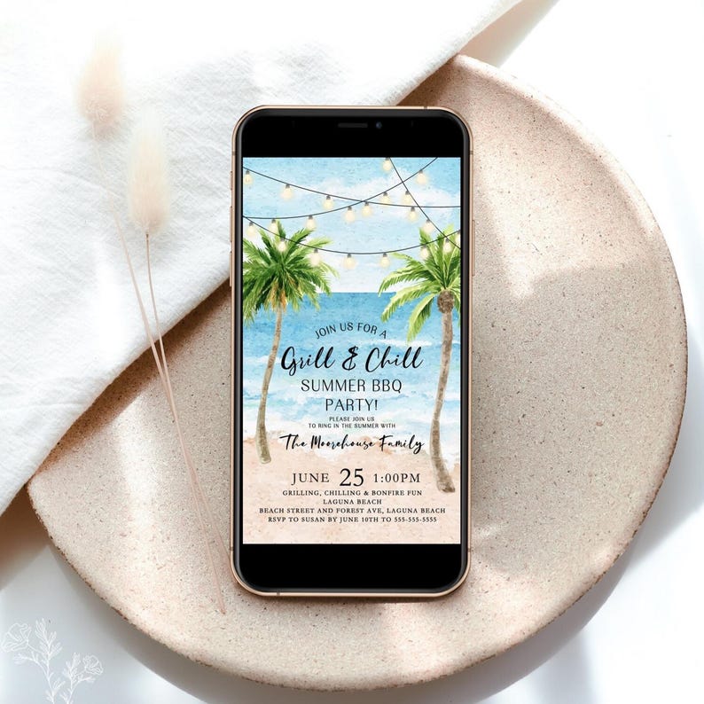 Beach Party Invitation Evite Editable Summer Birthday Invite Tropical Pool Party Corjl Template Digital Beach Birthday Printable BE1 image 2