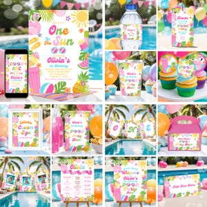 Editable 1st Birthday Pool Party Invitation Bundle Tropical  One In The Sun Invitation Template Summer Girl 1st Birthday Party Pool Party P5