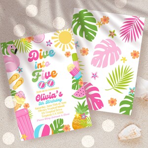 EDITABLE Dive Into Five 5th Birthday Party Invitation Tropical Summer Splish Splash Girly Pool Birthday Party Instant Download P5 image 2