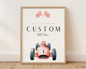 Editable Red Race Car Birthday Table Sign Fast One Fast Two Racing Party Decor Custom Race Track Birthday Sign RC2