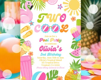 EDITABLE Two Cool Birthday Party Invitation Tropical Splish Splash Summer Girly 2nd Birthday Party Pool Party Birthday Instant Download P5