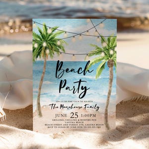 Beach Party Invitation Template Adult Beach Invite Printable Boho Beach Invitation Printable Beach Wedding Invitation Digital Corjl BE1