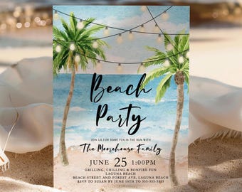 Beach Party Invitation Template Adult Beach Invite Printable Boho Beach Invitation Printable Beach Wedding Invitation Digital Corjl BE1