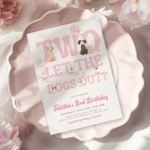 Two Let the Dogs Out Birthday Invitation Puppy 2nd Birthday Invite Girl Editable Dog Birthday Party Template Printable Puppy Pawty Canva HG2