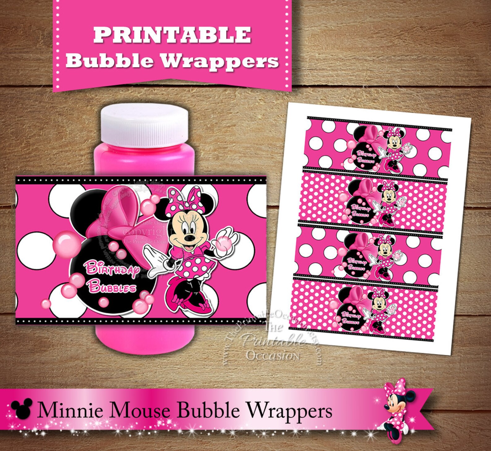 Pink Minnie Mouse Bubbles Wrappers fits 4oz Bottle Of Bubbles | Etsy