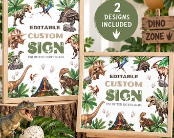 Editable Dinosaur Sign Template Birthday Dino Decorations Printable Dinosaur Party Custom Birthday Sign Canva Instant Download Sign  D1