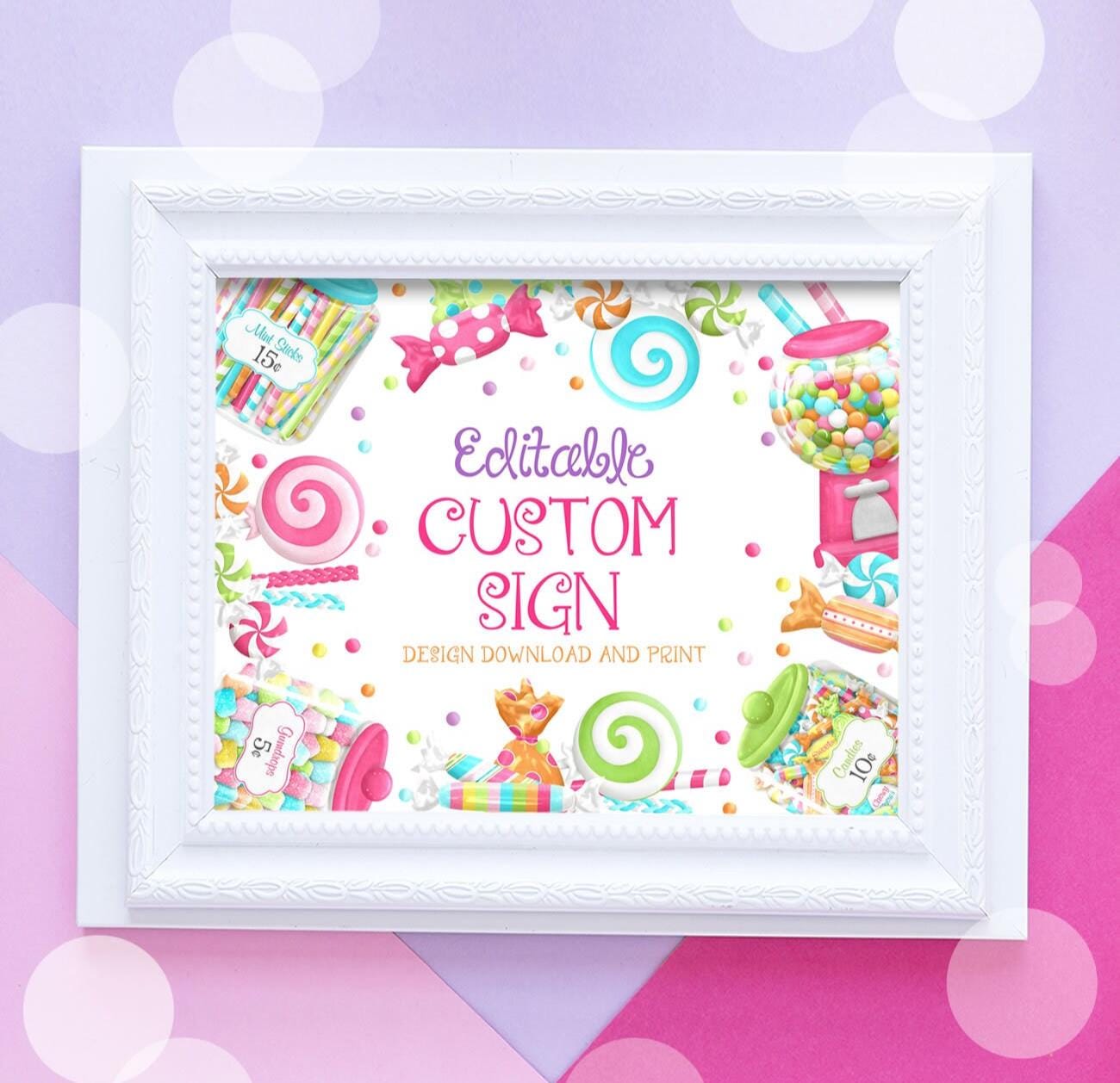 Editable Candy Birthday Custom Table Sign Template Sweet Shoppe Party ...