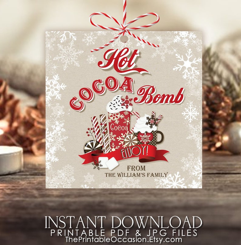 EDITABLE Hot Chocolate Bomb Tag Christmas Hot Chocolate Bomb Tag Hot Cocoa Tag Printable Winter Hot Chocolate Bomb Tag Instant Download image 1