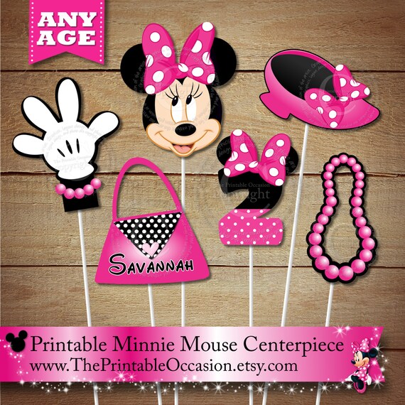 Pink Polka Dots Personalized Minnie Mouse PRINTABLE Centerpiece Set - Any Age - Minnie Mouse Centerpiece Party Printables for Birthday Party Il_570xn