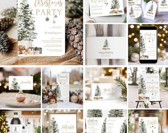 Christmas Party Invitation Bundle Template Christmas Tree Party Invite Editable Red Gold Holiday Party Invitation Bundle Christmas CORJL T2D