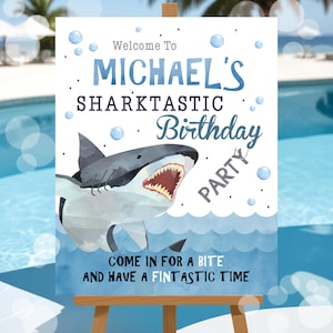 EDITABLE 16x20 Shark Birthday Welcome Sign, Sharks Welcome Sign, Watercolor Sharks Printable Welcome Sign, Pool Party Instant Download SHK
