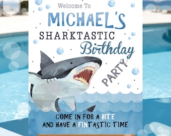 EDITABLE 16x20 Shark Birthday Welcome Sign, Sharks Welcome Sign, Watercolor Sharks Printable Welcome Sign, Pool Party Instant Download SHK